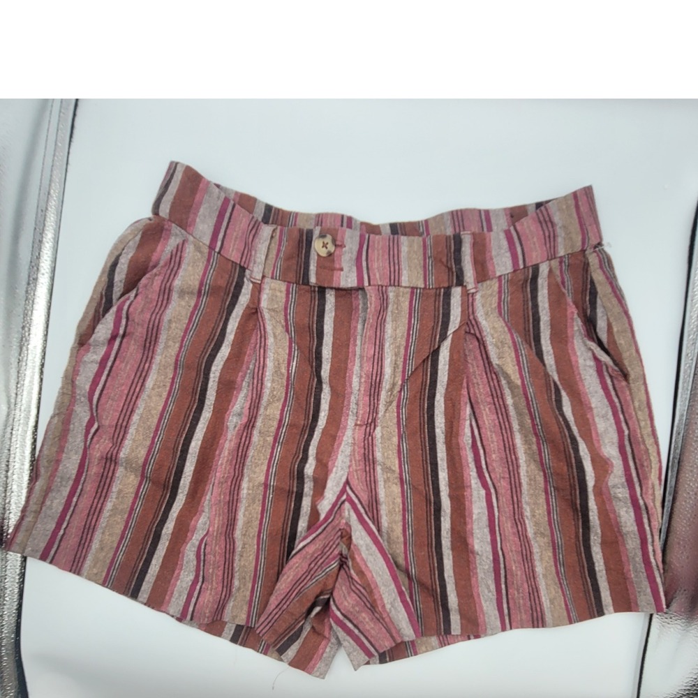 Maurices Womens Size 10 Striped Linen Blend High Rise Pleated Shorts Multicolor
